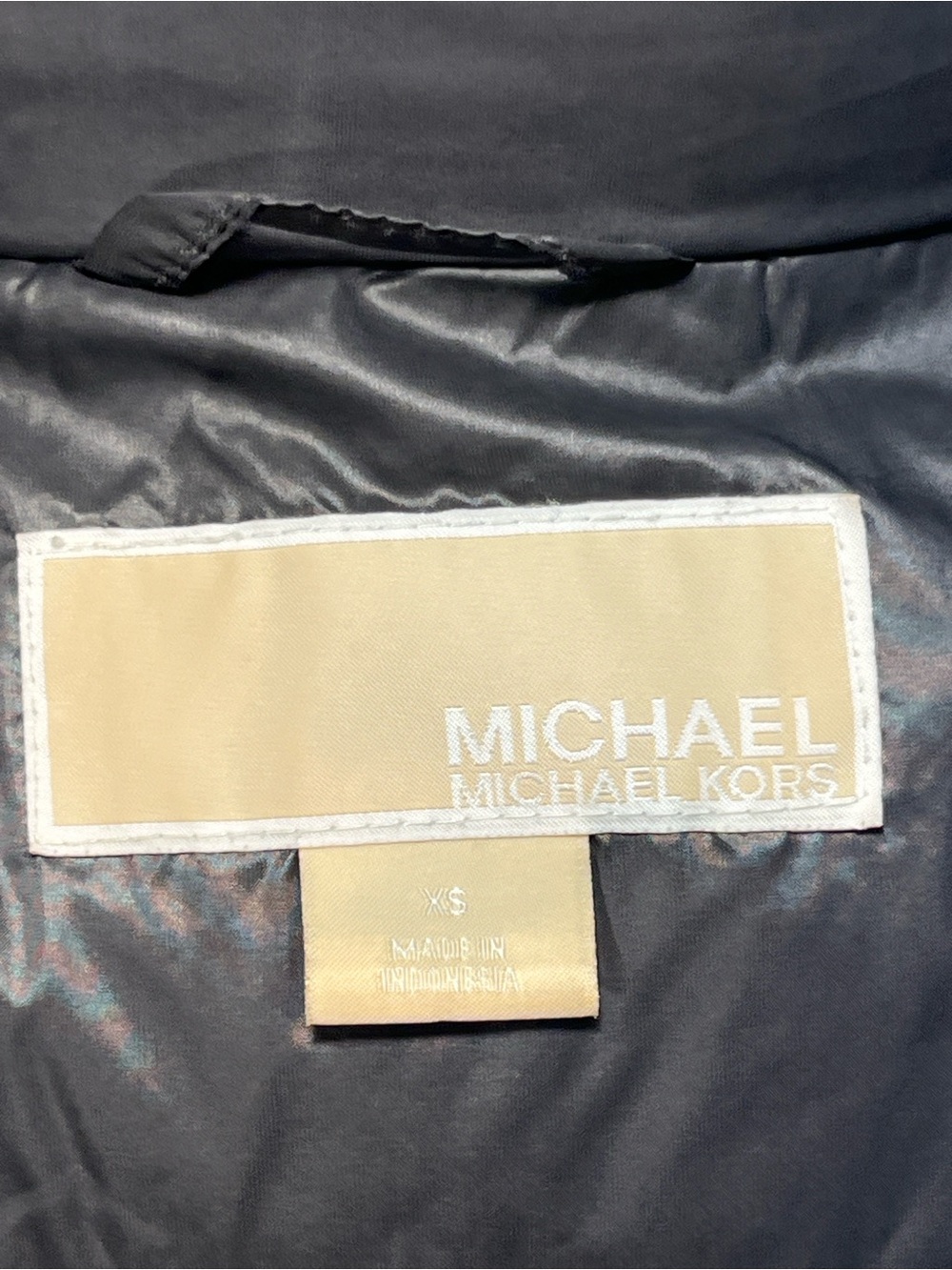 Michael Kors Hooded Puffer Vest XS Black Charcoal Gold Zip - Picture 9 of 12